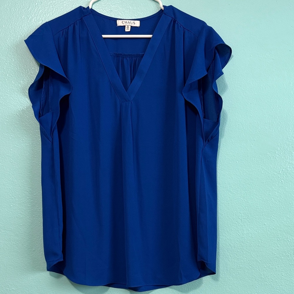 Chaus Women's Deep Blue Flutter Sleeve Blouse